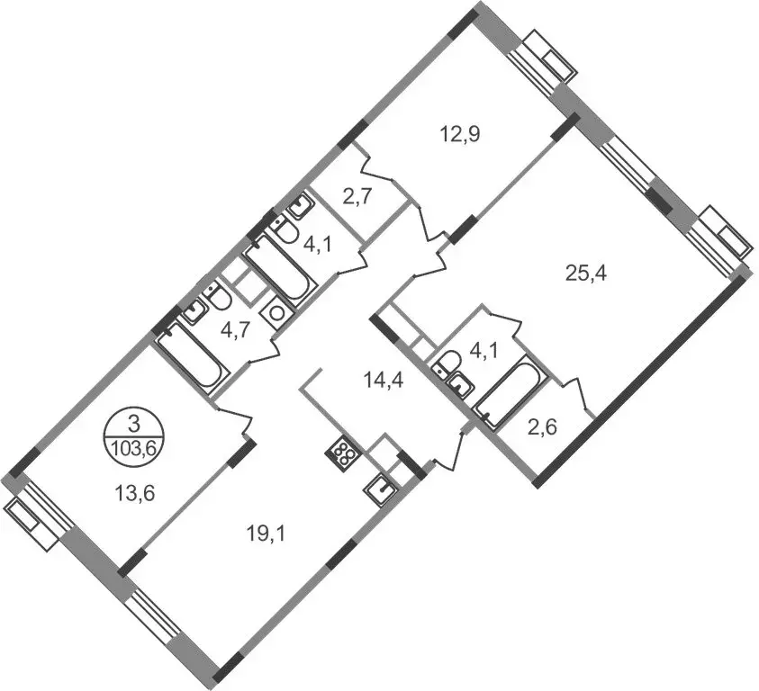 3-комнатная квартира: посёлок городского типа Заречье, жилой комплекс ... - Фото 1