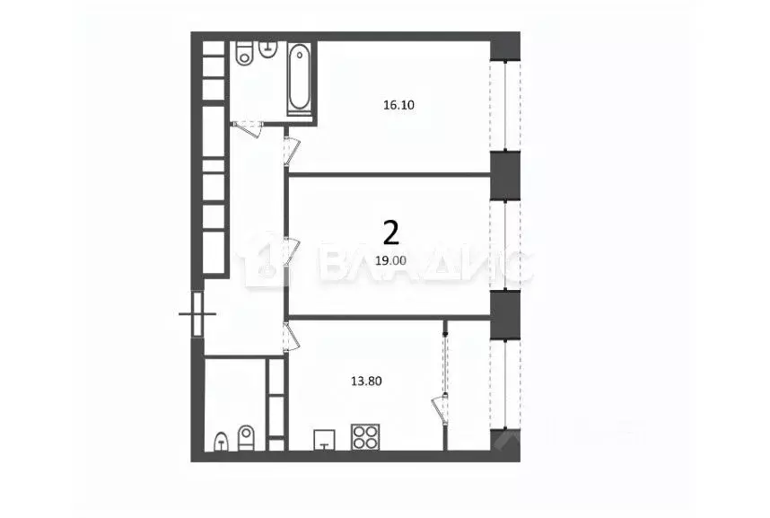 2-к кв. Москва Клинская ул., 2А (67.1 м) - Фото 2