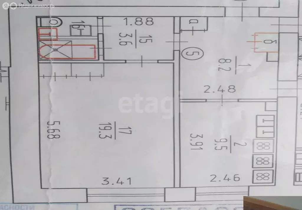 1к в -комнатной квартире (19.3 м) - Фото 1