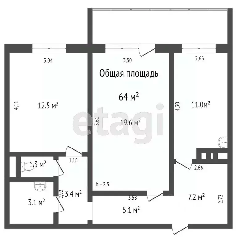 2-к кв. Томская область, Томск Овражный пер., 17 (59.4 м) - Фото 1