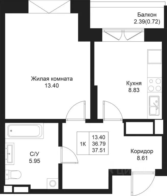 1-к кв. Татарстан, Казань Дом на Исхаки жилой комплекс (37.51 м) - Фото 0