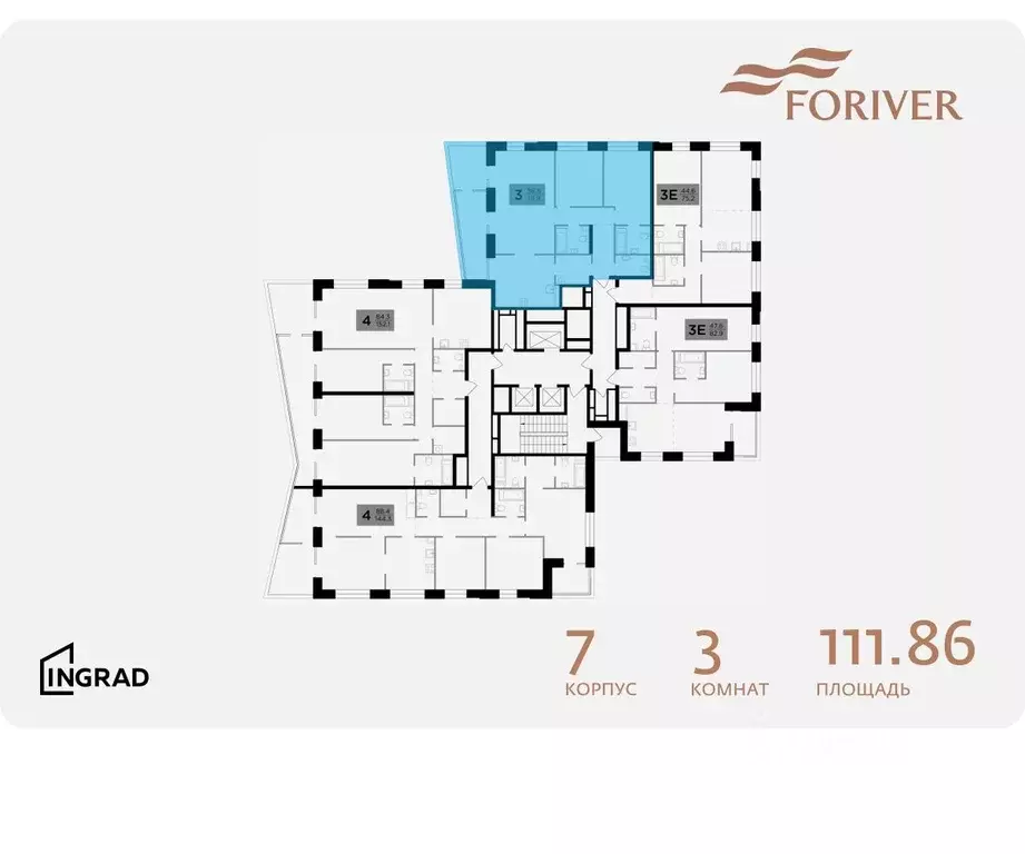 3-к кв. Москва Г мкр, Форивер жилой комплекс, 7 (111.86 м) - Фото 1