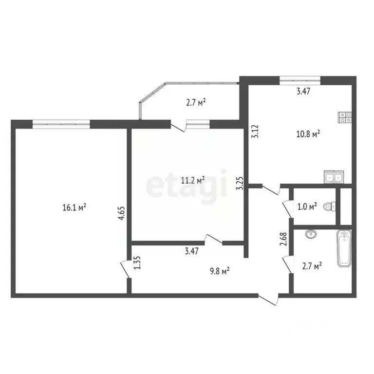 2-к кв. санкт-петербург гаккелевская ул, 26 (51.6 м) - Фото 1