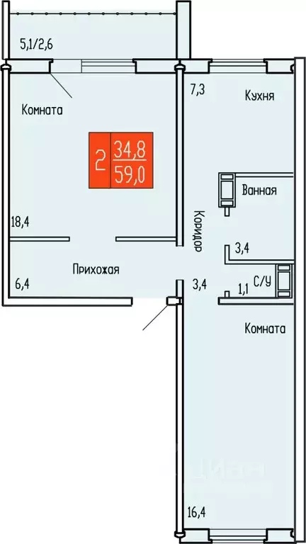 2-к кв. Курганская область, Курган ул. Карбышева, 52к1 (59.0 м) - Фото 0