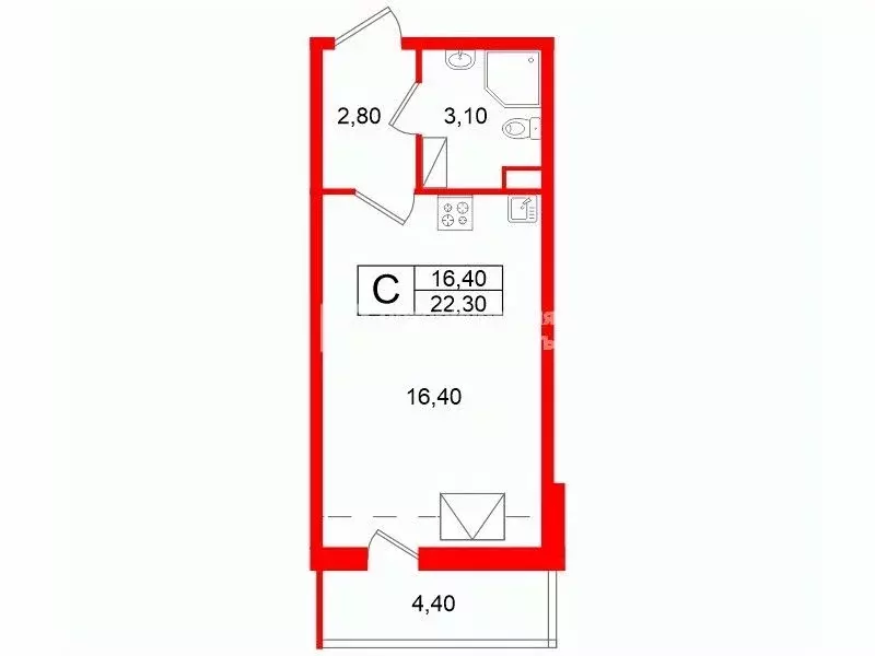 Студия Санкт-Петербург ул. Орбитальная, 5 (22.3 м) - Фото 1