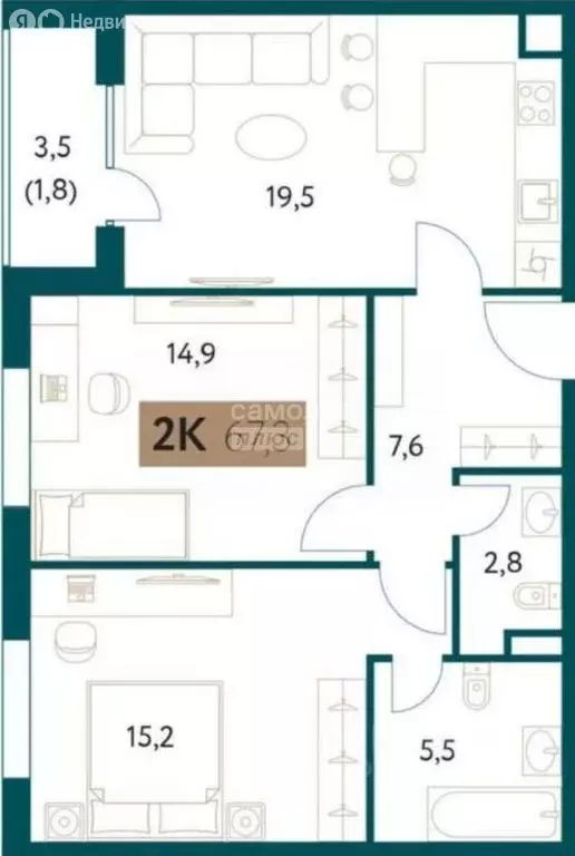 2-комнатная квартира: Москва, Винницкая улица, 8к4 (67.3 м) - Фото 0