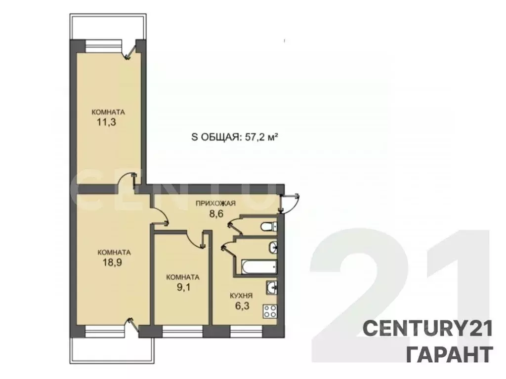 3-к кв. Ленинградская область, Всеволожск ул. Плоткина, 15 (57.2 м) - Фото 2