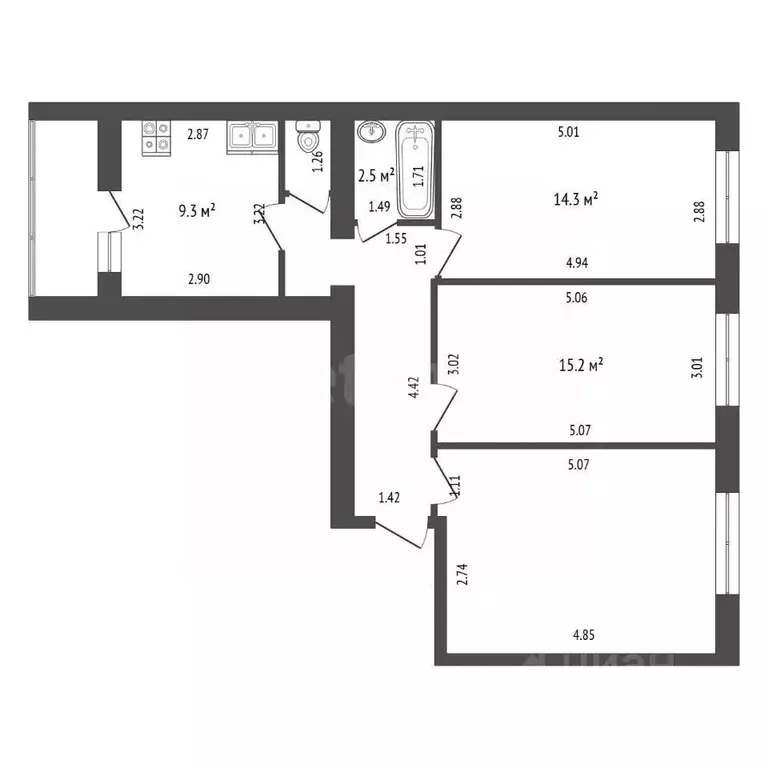 3-к кв. Мордовия, Саранск ул. 1-я Набережная, 52 (75.0 м) - Фото 2
