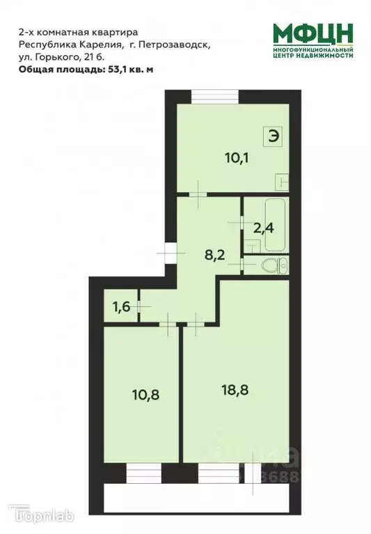 2-к кв. Карелия, Петрозаводск ул. Максима Горького, 21Б (53.1 м) - Фото 1