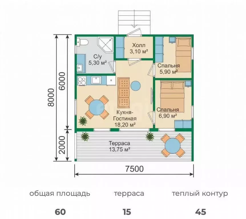 Дом в Липецкая область, с. Доброе пер. 8 Марта (60 м) - Фото 2