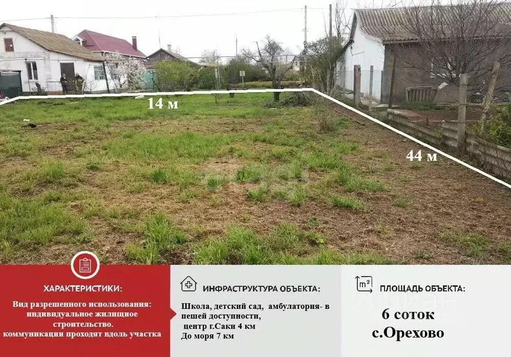 Участок в Крым, Сакский район, с. Орехово ул. Виноградная (6.0 сот.) - Фото 1