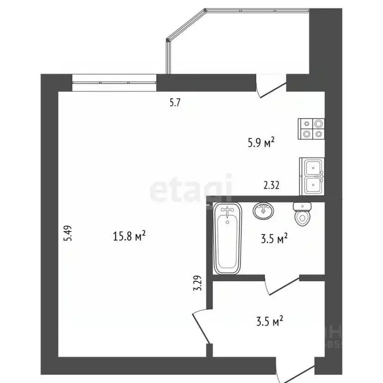 Студия Хабаровский край, Хабаровск ул. Фурманова, 4 (27.8 м) - Фото 2