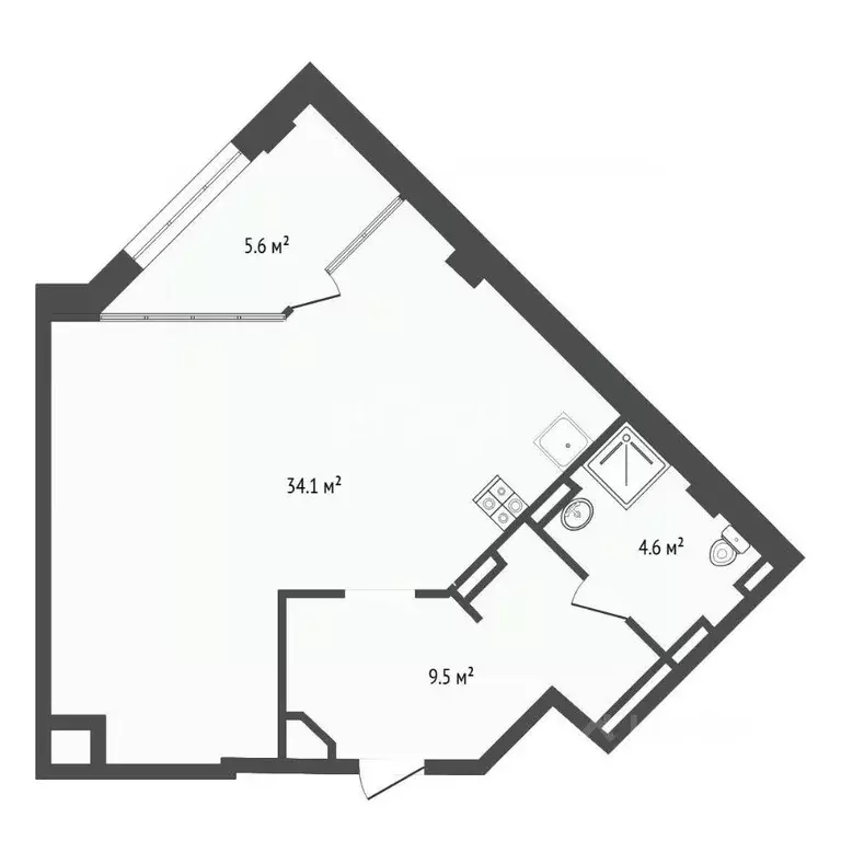 Студия Тюменская область, Тюмень ул. Чернышевского, 2Бк11 (53.8 м) - Фото 1