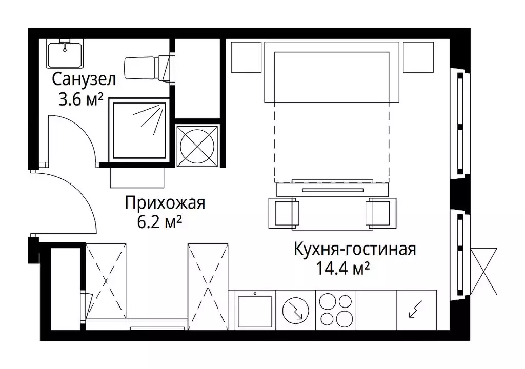 Квартира-студия: деревня Сапроново, микрорайон Купелинка, 4 (24.2 м) - Фото 1