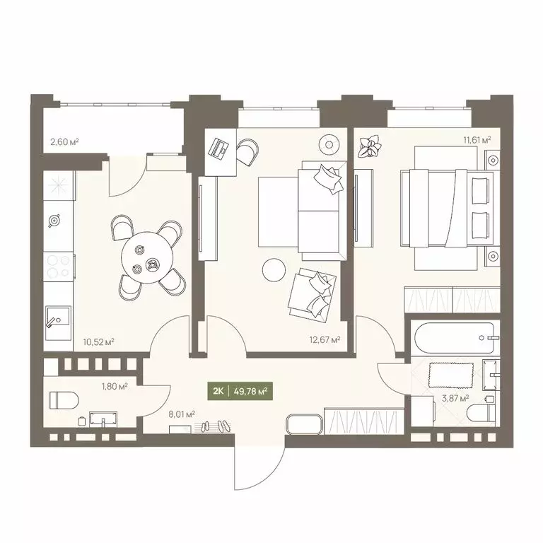 2-комнатная квартира: Кемерово, Московский проспект, 23А (49.78 м) - Фото 1