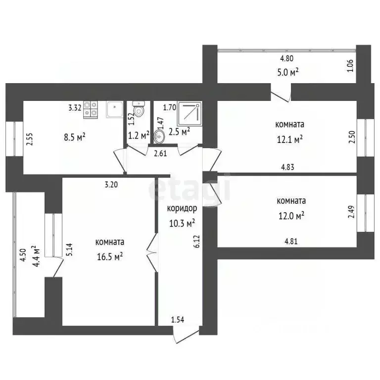 3-к кв. Смоленская область, Смоленск ул. Толмачева, 11 (63.1 м) - Фото 2