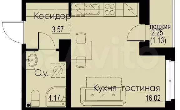 Квартира-студия, 24,9м, 10/12эт. - Фото 0