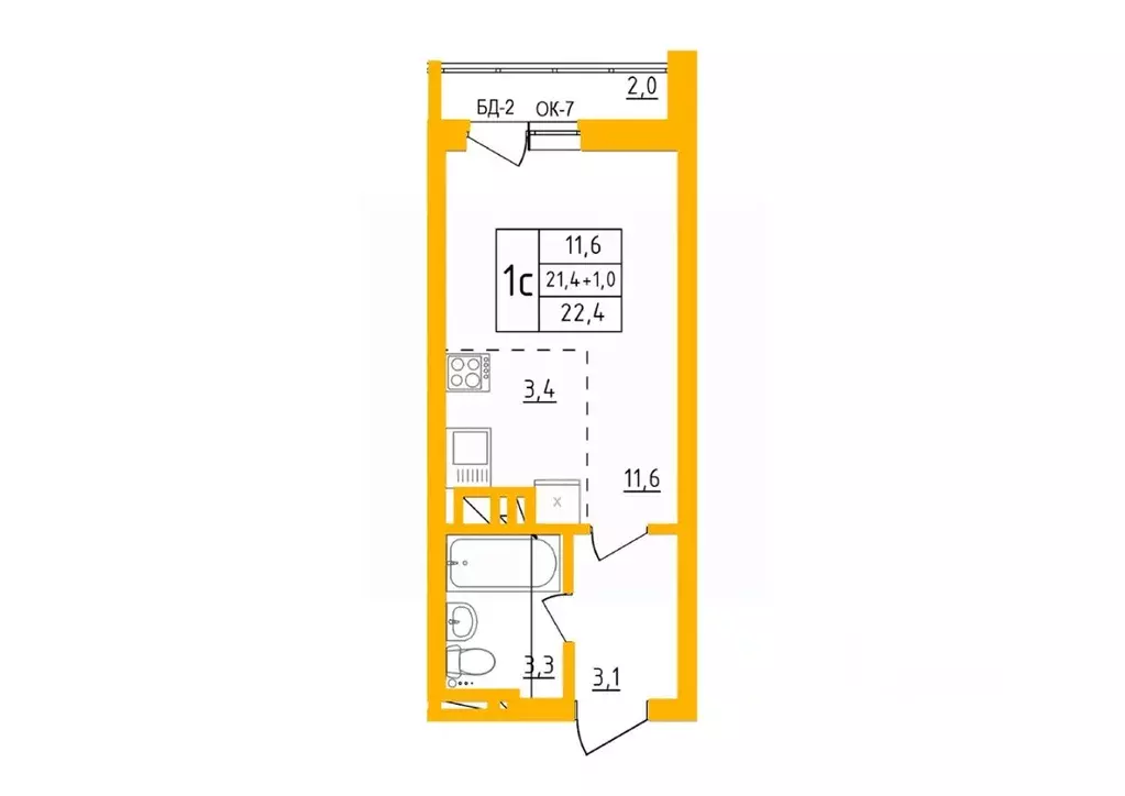 Студия Башкортостан, Уфа Инорс-4Б мкр, Акварель жилой комплекс (22.5 ... - Фото 1