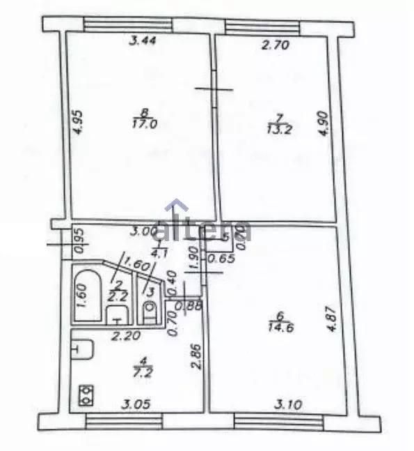 3-к кв. Татарстан, Казань ул. Аделя Кутуя, 12 (59.7 м) - Фото 2