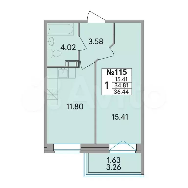 1-к. квартира, 36,4 м, 6/8 эт. - Фото 0