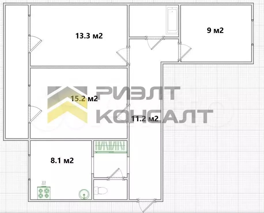 3-к. квартира, 64 м, 4/9 эт. - Фото 0