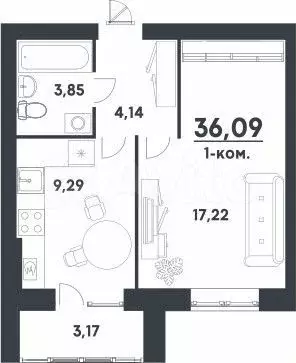 1-к. квартира, 36,1 м, 1/4 эт. - Фото 0