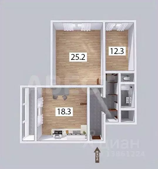 3-к кв. Омская область, Омск ул. Конева, 36 (74.9 м) - Фото 1