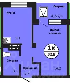 1-к кв. Красноярский край, Красноярск ул. Лесников, 51Б (32.9 м) - Фото 0