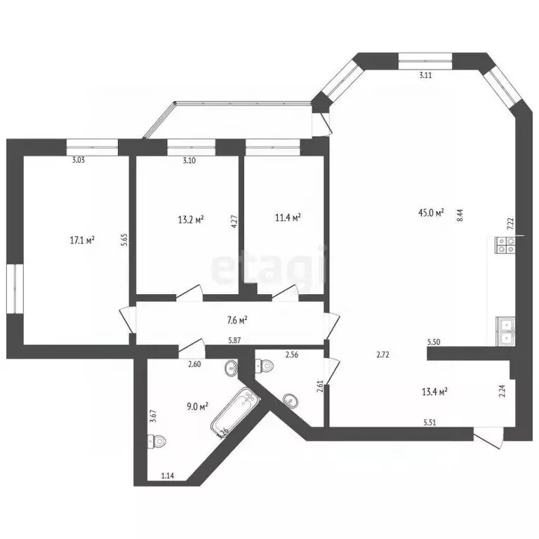 3-к кв. Тюменская область, Тюмень ул. Герцена, 84/2 (124.3 м) - Фото 2