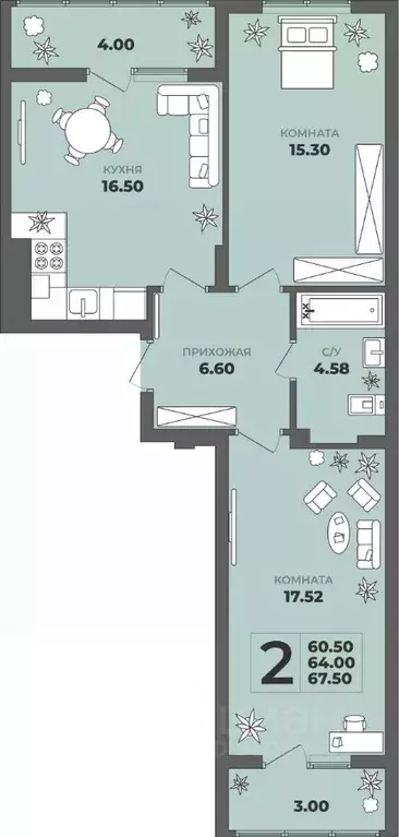 2-к кв. Калининградская область, Калининград ул. Генерала Толстикова, ... - Фото 1