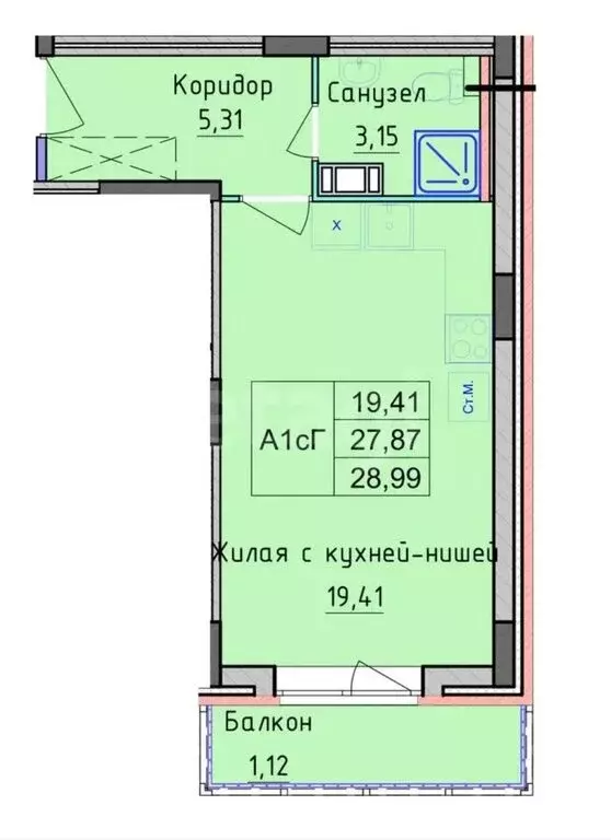 Квартира-студия: Красный Бор, Мирная улица, 6 (28.3 м) - Фото 1