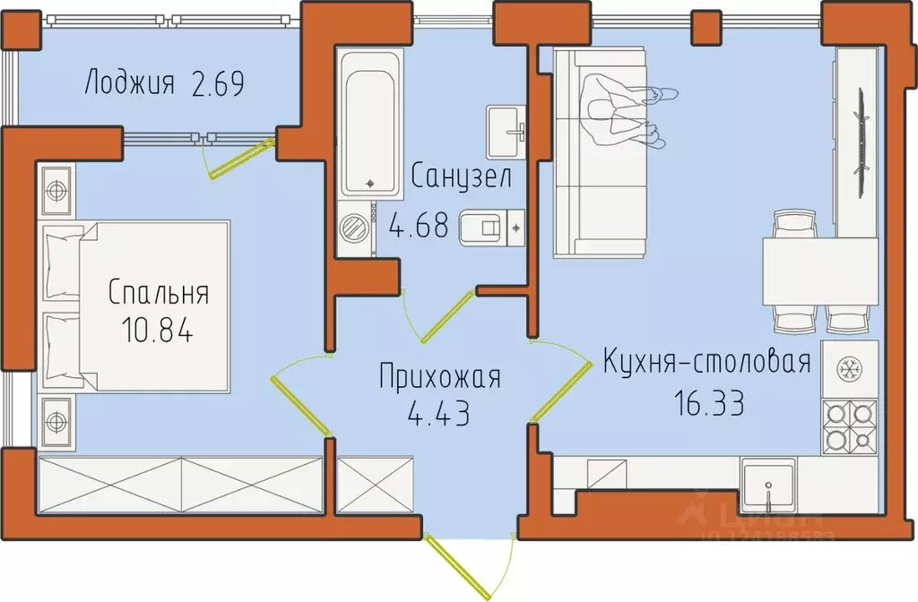 1-к кв. Калининградская область, Светлогорск пос. Отрадное,  (38.97 м) - Фото 0