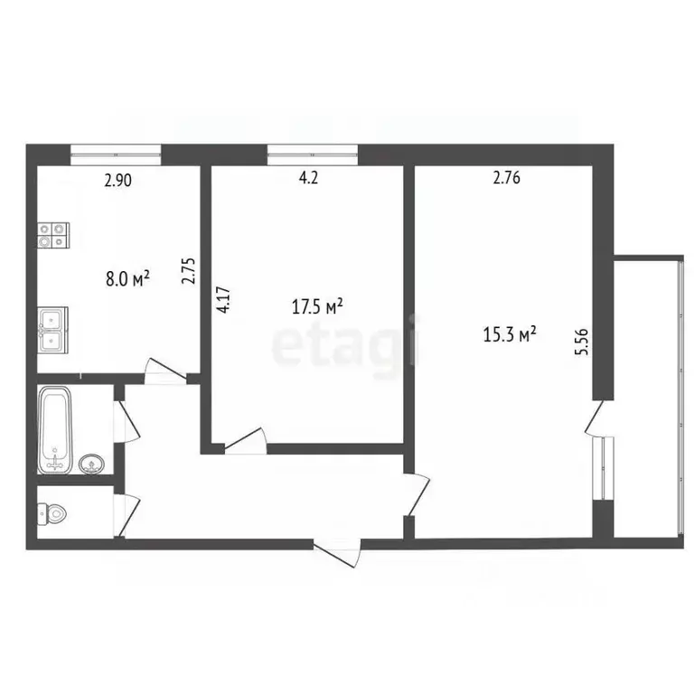 2-к кв. Томская область, Томск ул. 79-й Гвардейской Дивизии, 13 (53.7 ... - Фото 2