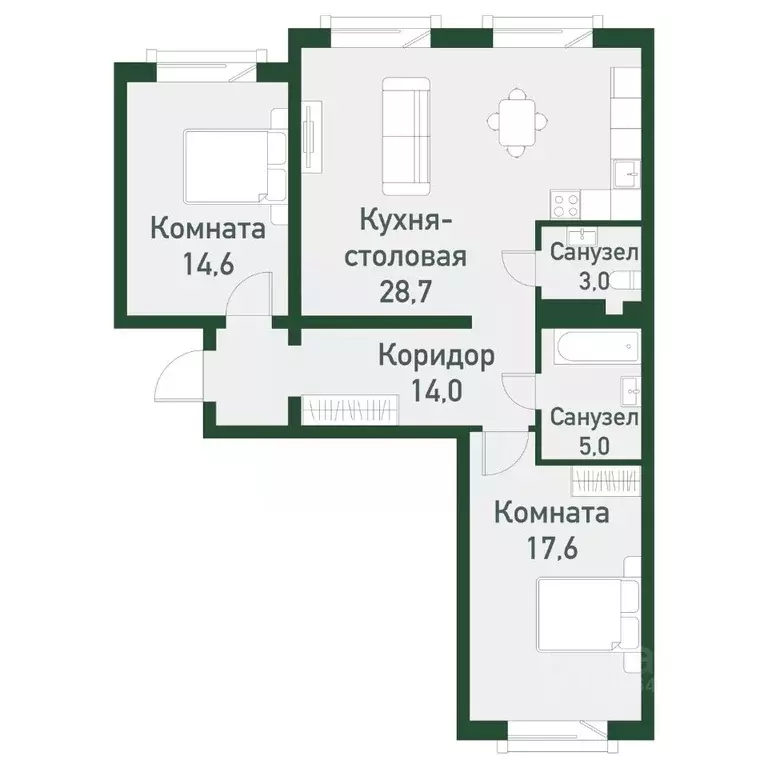 2-к кв. Челябинская область, Челябинский городской округ, пос. ... - Фото 0