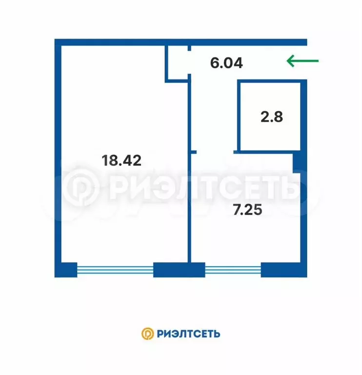 1-к. квартира, 33,8 м, 3/3 эт. - Фото 0
