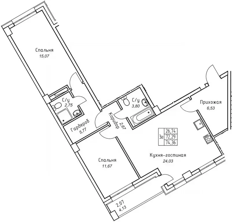 3-к кв. Саха (Якутия), Якутск 11-й кв-л,  (74.36 м) - Фото 1