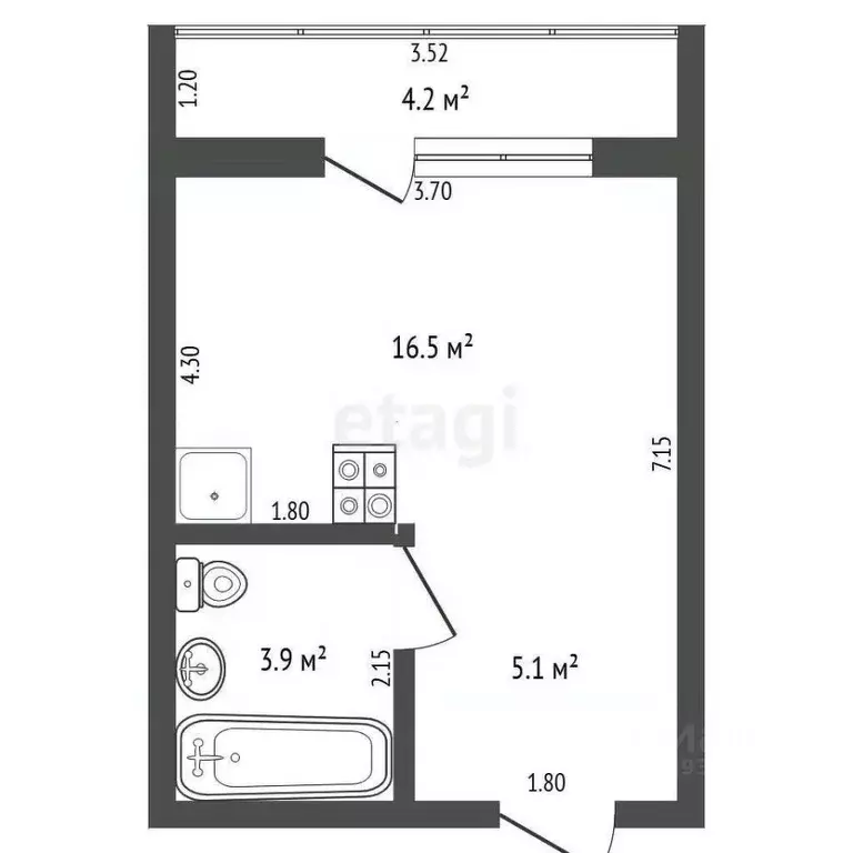 Студия Тюменская область, Тюмень Одесская ул., 7к1 (30.0 м) - Фото 2