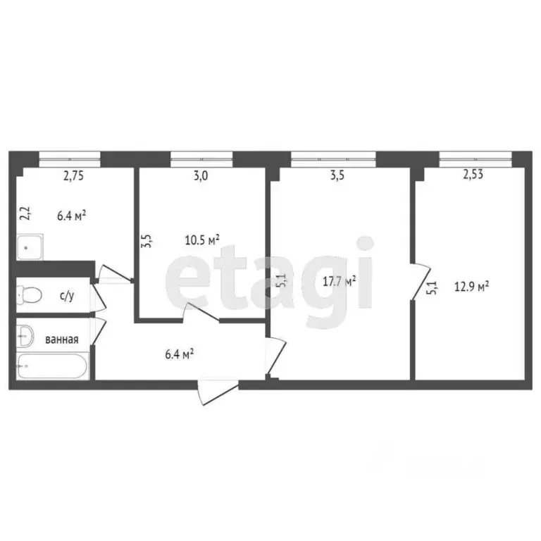 3-к кв. Красноярский край, Красноярск ул. Железнодорожников, 22А (57.3 ... - Фото 2