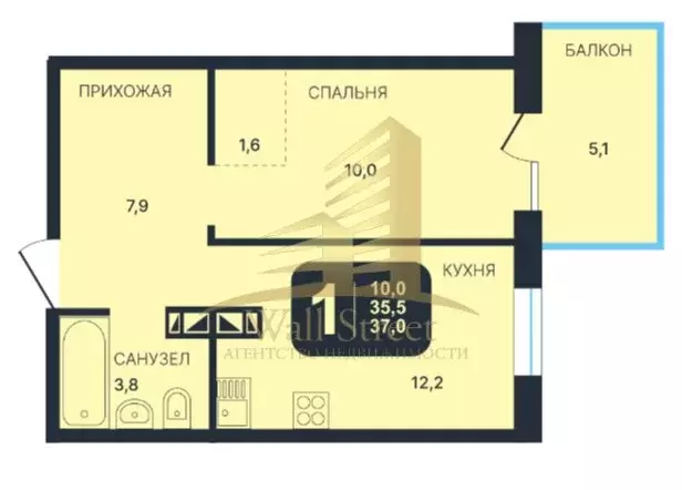 1-комнатная квартира: Новосибирск, улица Гаранина, 45 (37 м) - Фото 0