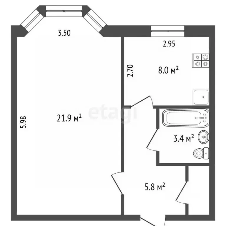 1-к кв. Ямало-Ненецкий АО, Новый Уренгой Юбилейная ул., 1В (39.4 м) - Фото 2