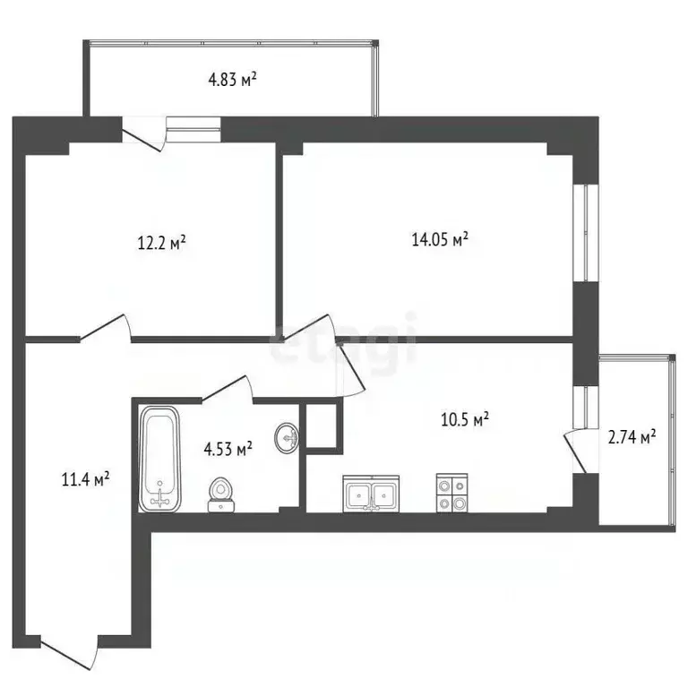 2-к кв. Пермский край, Пермь ул. Подводников, 88Б (55.62 м) - Фото 2