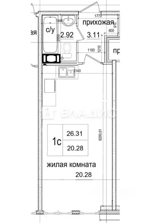 Студия Санкт-Петербург Планерная ул., 87к1 (26.31 м) - Фото 2