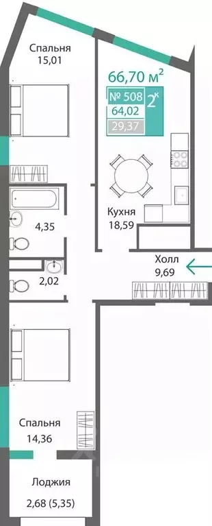 2-к кв. Крым, Симферополь Крымская роза мкр,  (66.7 м) - Фото 0
