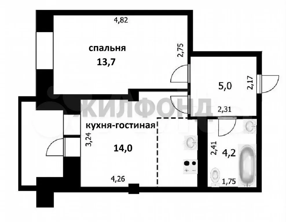 2-к. квартира, 36,9 м, 13/17 эт. - Фото 0