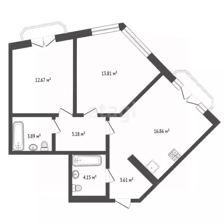 2-к кв. Тюменская область, Тюмень ул. Фармана Салманова, 3 (61.0 м) - Фото 2