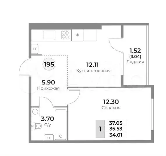 1-к. квартира, 35,5 м, 4/10 эт. - Фото 1