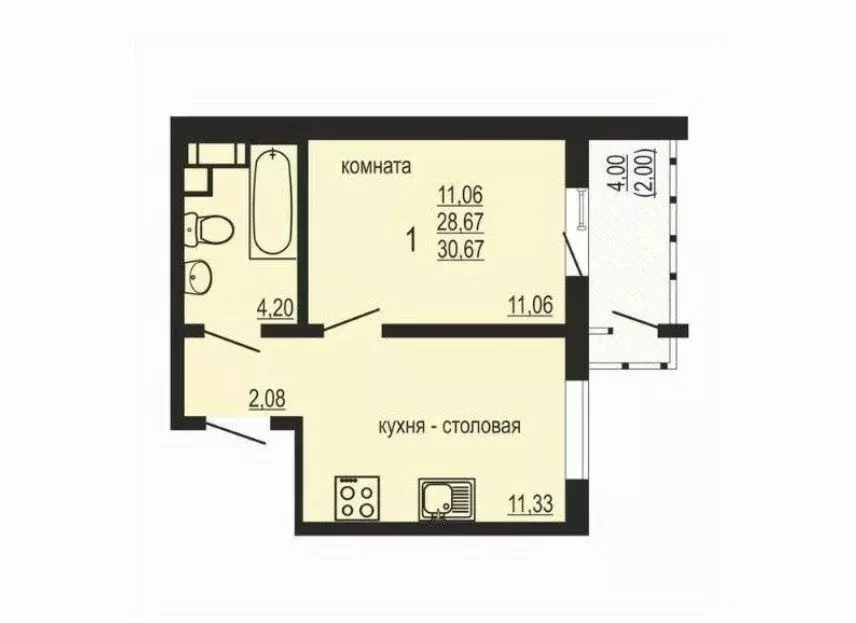 1-комнатная квартира: посёлок Западный, 6 (29 м) - Фото 2