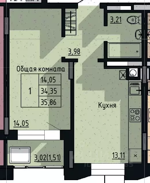 1-к кв. Саха (Якутия), Якутск пос. Геологов,  (35.86 м) - Фото 0
