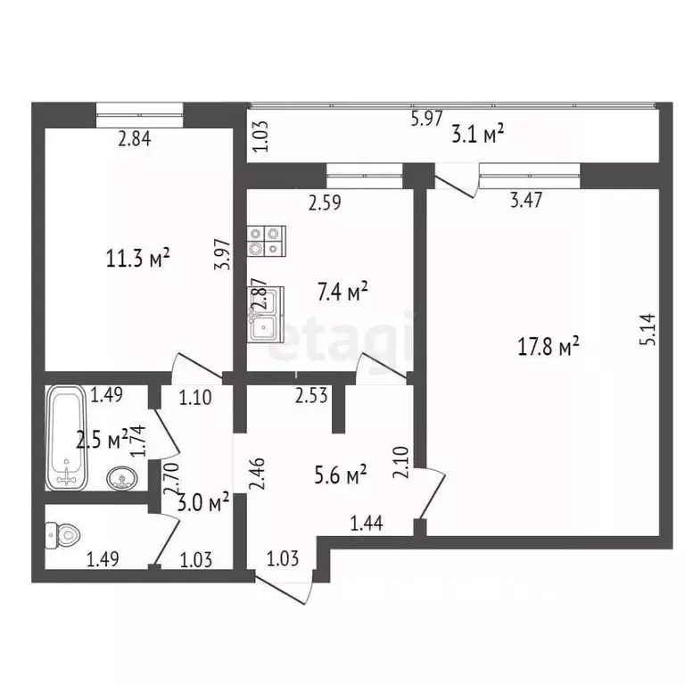 2-к кв. Тамбовская область, Моршанск ул. Дзержинского, 1А (48.8 м) - Фото 2