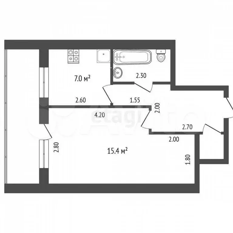 1-к. квартира, 35,2 м, 8/9 эт. - Фото 0